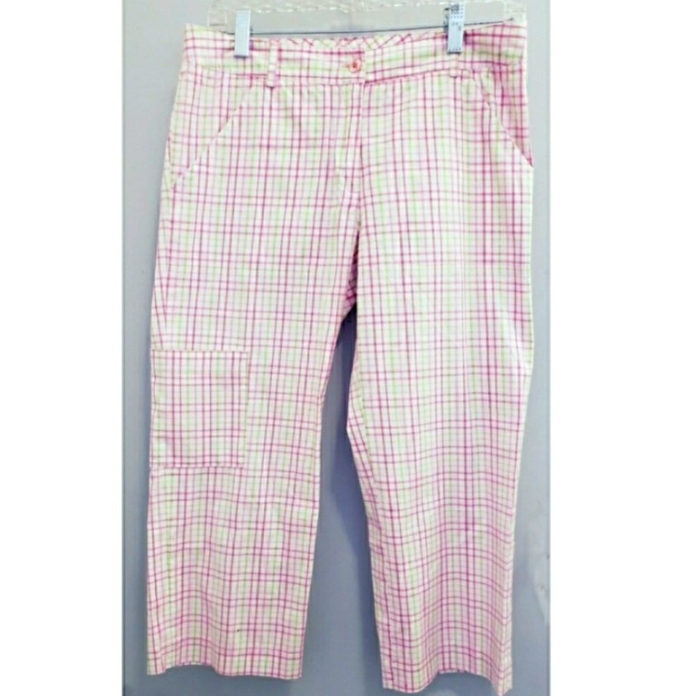 Lilly Pulitzer vintage stretch cotton cropped pants pink green white pla…